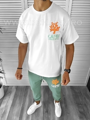Trening barbati alb/verde pantaloni + tricou oversize B7962 49-2