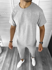 Trening barbati gri pantaloni + tricou oversize B7934 48-3