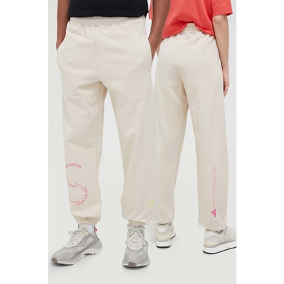adidas by Stella McCartney pantaloni de trening din bumbac culoarea bej, cu imprimeu