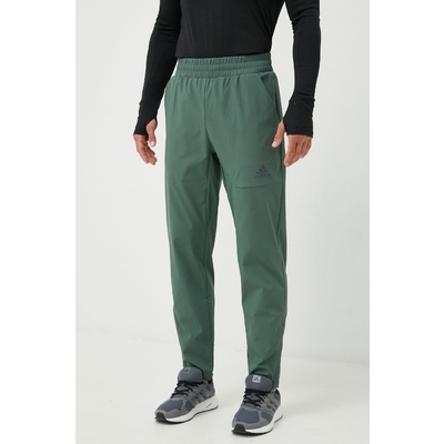 adidas pantaloni de trening barbati, culoarea verde, neted