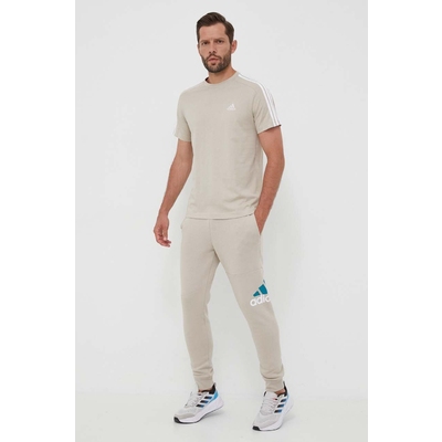 adidas pantaloni de trening culoarea bej, cu imprimeu
