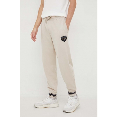 Armani Exchange pantaloni de trening culoarea maro, cu imprimeu
