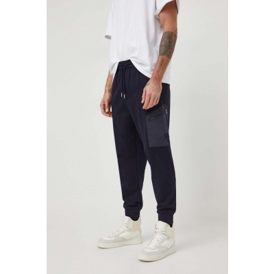 Armani Exchange pantaloni de trening din bumbac culoarea albastru marin, neted