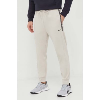 Boss Green pantaloni de trening culoarea bej, neted