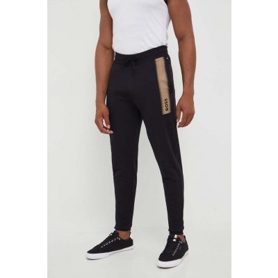 BOSS pantaloni de bumbac culoarea negru, cu imprimeu