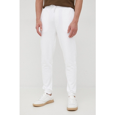 BOSS pantaloni de trening din bumbac Boss Casual barbati, culoarea alb, neted