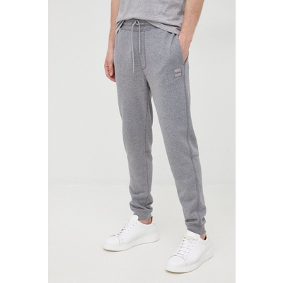 BOSS pantaloni de trening din bumbac Boss Casual barbati, culoarea gri, neted