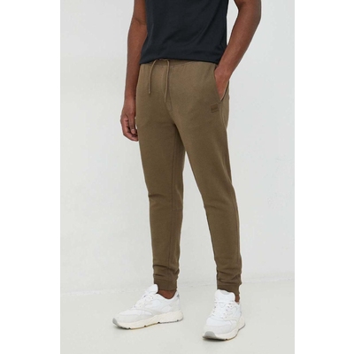BOSS pantaloni de trening din bumbac BOSS CASUAL barbati, culoarea verde, neted