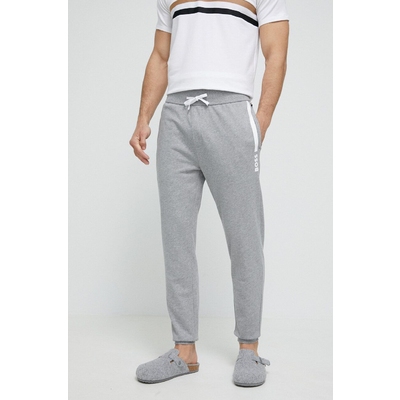 BOSS pantaloni lounge din bumbac culoarea gri, cu imprimeu