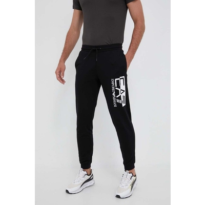 EA7 Emporio Armani pantaloni de trening din bumbac culoarea negru, cu imprimeu