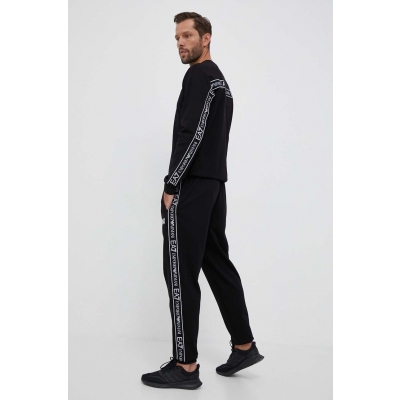 EA7 Emporio Armani pantaloni de trening din bumbac culoarea negru, cu imprimeu