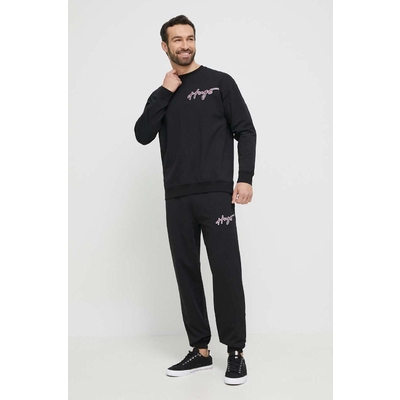 HUGO pantaloni de lounge culoarea negru, cu imprimeu