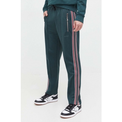 HUGO pantaloni de trening culoarea verde, cu imprimeu