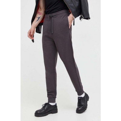 HUGO pantaloni de trening din bumbac culoarea gri, neted