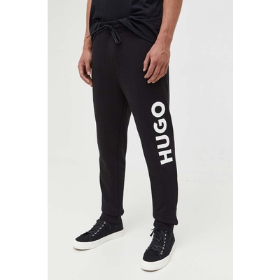 HUGO pantaloni de trening din bumbac culoarea negru, cu imprimeu