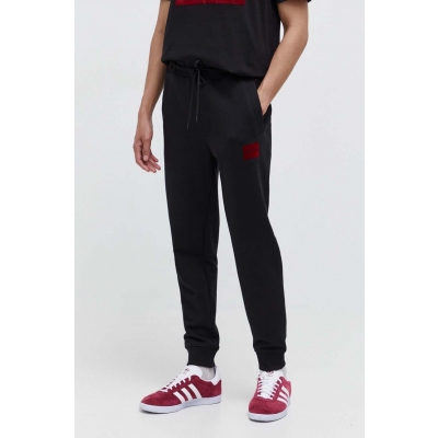 HUGO pantaloni de trening din bumbac culoarea negru, cu imprimeu