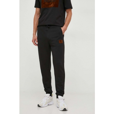 HUGO pantaloni de trening din bumbac culoarea negru, cu imprimeu