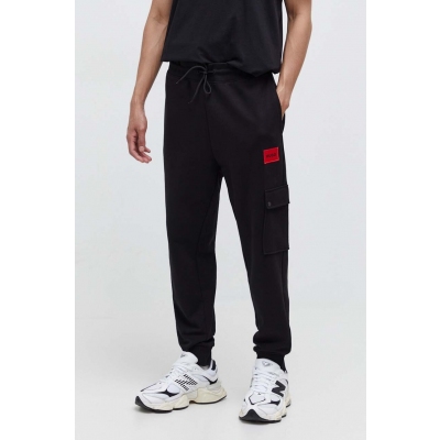 HUGO pantaloni de trening din bumbac culoarea negru, neted