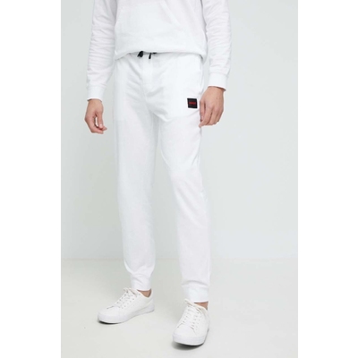HUGO pantaloni lounge din bumbac culoarea alb, cu imprimeu