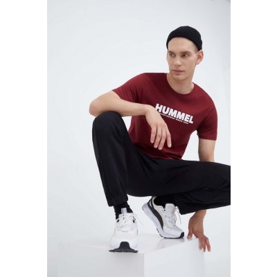 Hummel pantaloni de trening din bumbac culoarea negru, neted