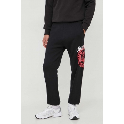 Just Cavalli pantaloni de trening din bumbac culoarea negru, cu imprimeu