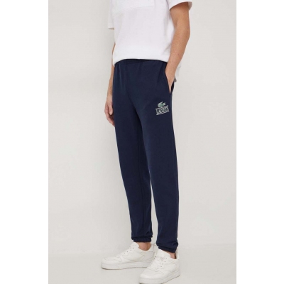 Lacoste pantaloni de trening din bumbac culoarea albastru marin, cu imprimeu