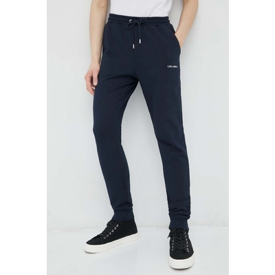 Les Deux pantaloni de trening din bumbac culoarea albastru marin, cu imprimeu