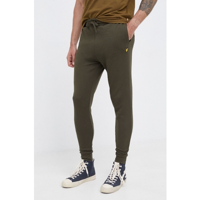 Lyle & Scott pantaloni de bumbac barbati, culoarea verde, neted