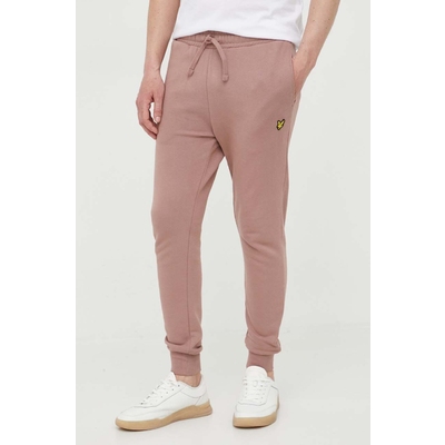 Lyle & Scott pantaloni de trening din bumbac culoarea roz, neted