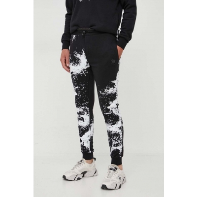 PLEIN SPORT pantaloni de trening culoarea negru, cu imprimeu