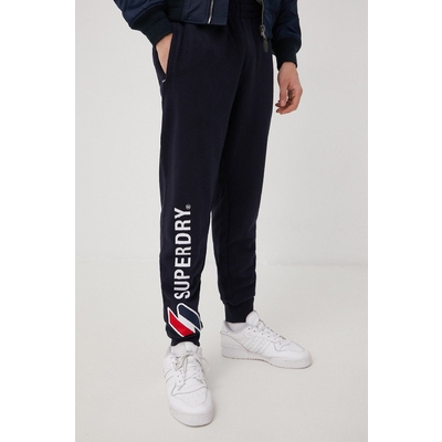 Superdry pantaloni de trening barbati, culoarea albastru marin, neted