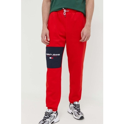 Tommy Jeans pantaloni de trening culoarea rosu, cu imprimeu