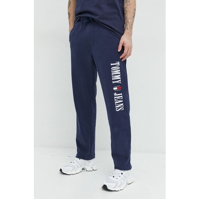 Tommy Jeans pantaloni de trening din bumbac barbati, culoarea albastru marin, cu imprimeu