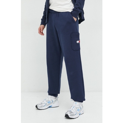 Tommy Jeans pantaloni de trening din bumbac barbati, culoarea albastru marin, neted