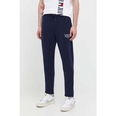 Tommy Jeans pantaloni de trening din bumbac culoarea albastru marin, cu imprimeu