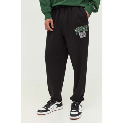 Tommy Jeans pantaloni de trening din bumbac culoarea negru, cu imprimeu