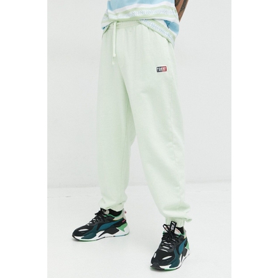 Tommy Jeans pantaloni de trening din bumbac culoarea verde, cu imprimeu