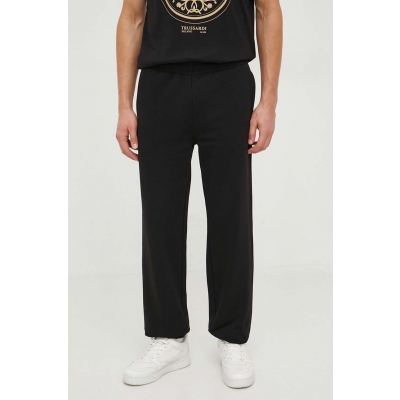 Trussardi pantaloni de trening din bumbac culoarea negru, neted