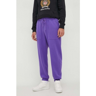 United Colors of Benetton pantaloni de trening din bumbac culoarea violet, neted
