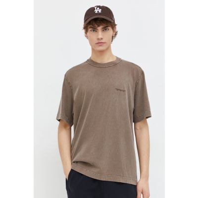 Abercrombie & Fitch tricou din bumbac barbati, culoarea bej, cu imprimeu