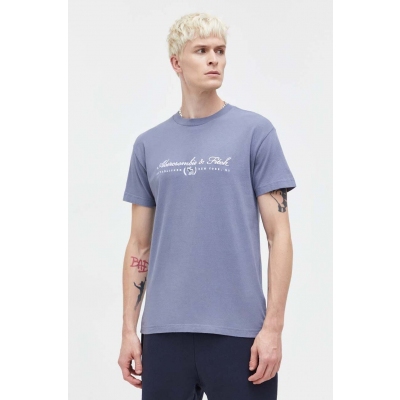 Abercrombie & Fitch tricou din bumbac barbati, culoarea gri, cu imprimeu