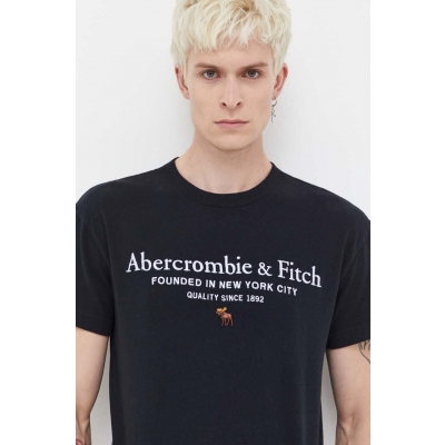 Abercrombie & Fitch tricou din bumbac barbati, culoarea negru, cu imprimeu