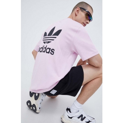 adidas Originals tricou din bumbac culoarea roz, cu imprimeu