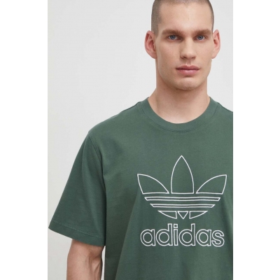 adidas Originals tricou din bumbac Trefoil Tee barbati, culoarea verde, cu imprimeu, IR7993