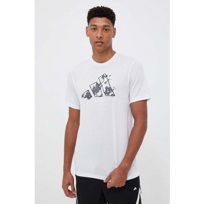 adidas Performance tricou de antrenament Training Essentials culoarea alb, cu imprimeu