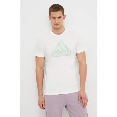 adidas tricou din bumbac barbati, culoarea bej, cu imprimeu