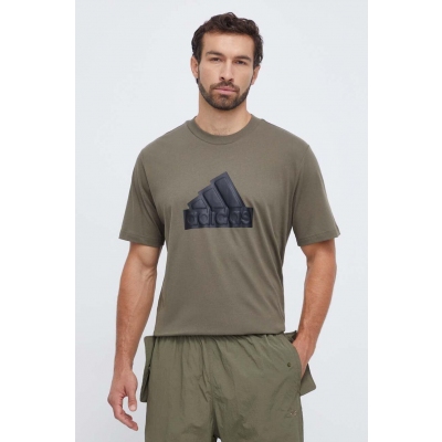 adidas tricou din bumbac barbati, culoarea verde, cu imprimeu