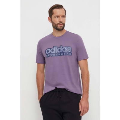 adidas tricou din bumbac barbati, culoarea violet, cu imprimeu