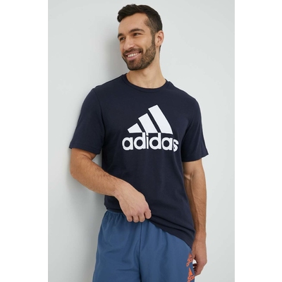 adidas tricou din bumbac culoarea albastru marin, cu imprimeu