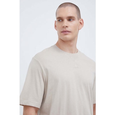 adidas tricou din bumbac culoarea bej, neted